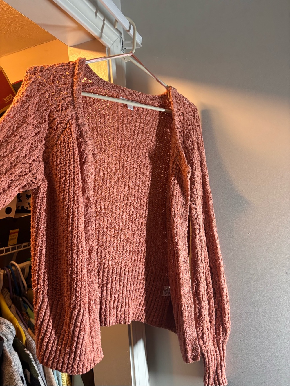 LC Lauren Conrad Open-Front Chunky Knit Cardigan - Dusty Rose/rust.
